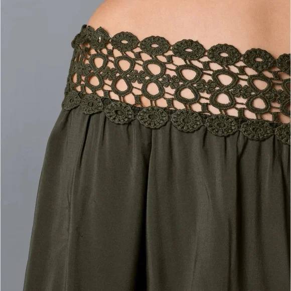 VENUS Crochet Side Tie Top Olive Green - Picture 8 of 11